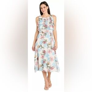 NWT R&M Richards Size 18W Sleeveless Dress Ivory/Denim